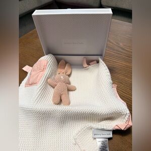Pottery Barn Kids White and Pink Baby Blanket with Toy